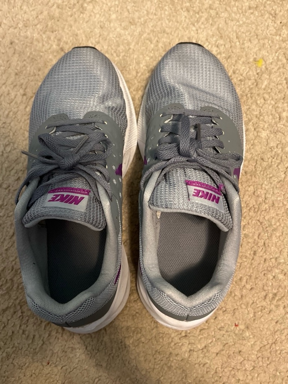 Nike Women’s Gray Athletic Shoes with Purple Logo
